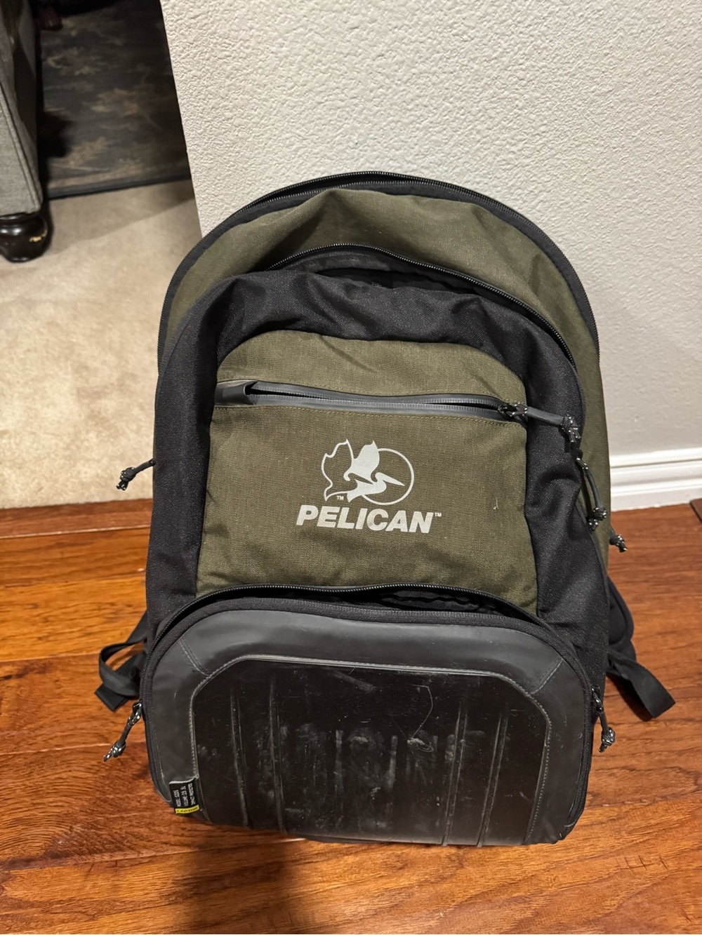 Pelican Men's Olive Green and Black Hard-Shell Front Backpack